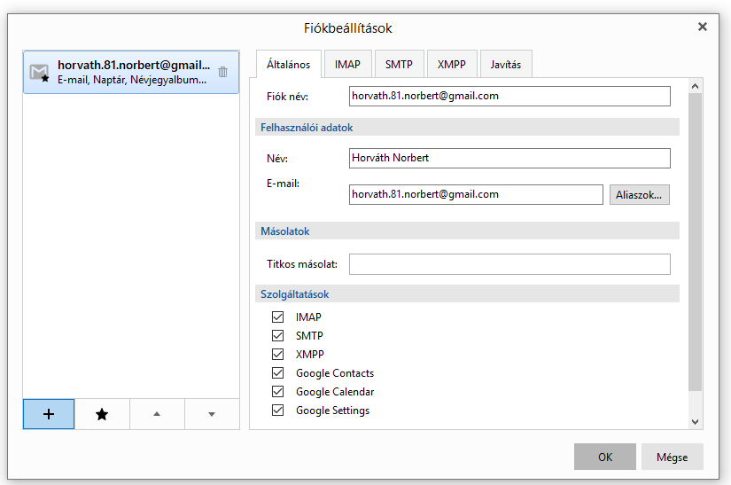 IMAP fiók beállítás az eM Client programban 17 EM client telepítése 16. kép
